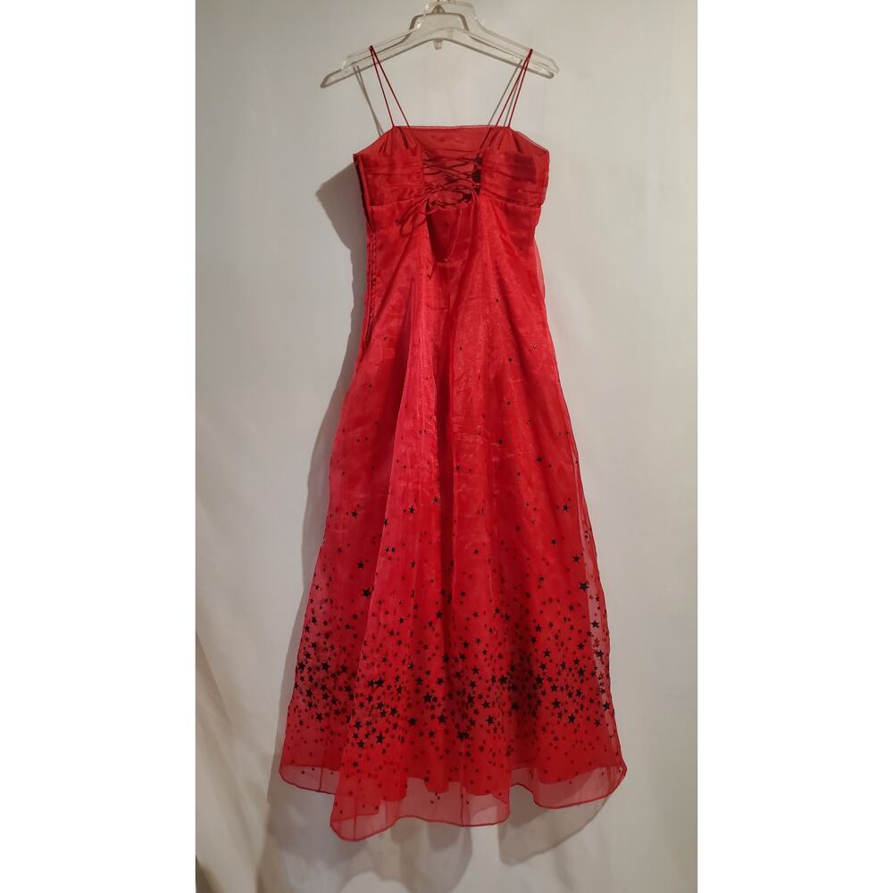 Vtg Y2K Morgan & Co Velvet Glitter Stars Gown 11/12 Red Black Prom Formal Goth - Picture 2 of 15